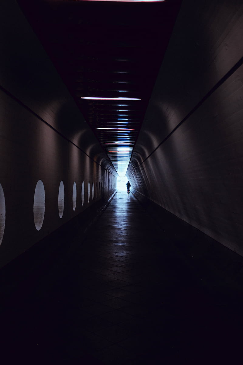 corridor, tunnel, dark, silhouette, light, HD phone wallpaper