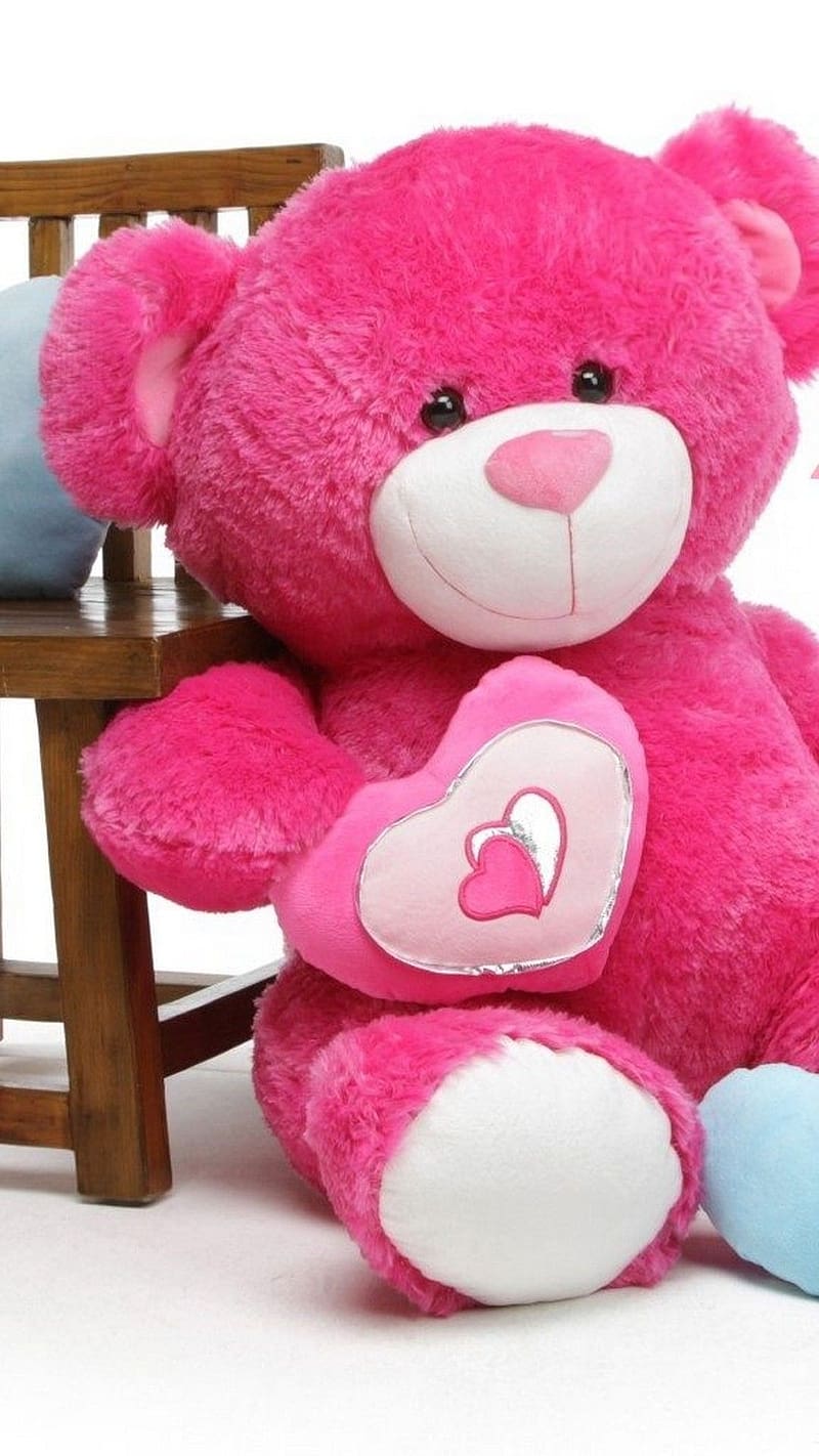 Big Pink Teddy Bear, big teddy bear, pink, stuff toy, heart, HD phone wallpaper