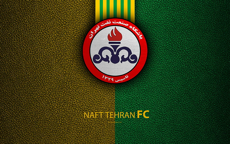 Naft Tehran FC logo, leather texture, Iranian football club, emblem, yellow green lines, Persian Gulf Pro League, Tehran, Iran, football, HD wallpaper