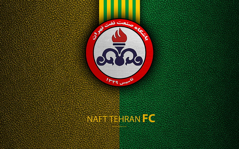 Sanat Naft Abadan FC logo, leather texture, Iranian football club, emblem,  yellow blue lines, HD wallpaper