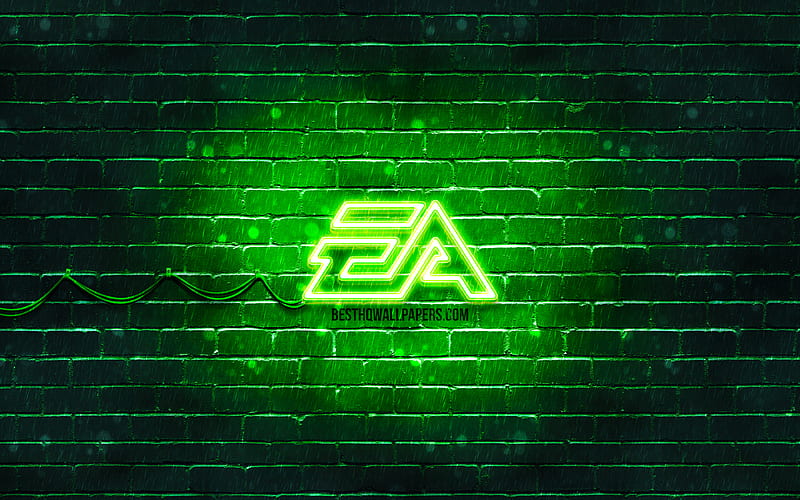EA Games green logo green brickwall, EA Games logo, Electronic Arts, creative, EA Games neon logo, EA Games, HD wallpaper
