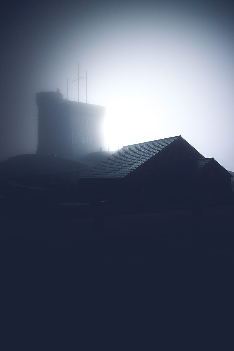 building, roof, fog, dark, HD phone wallpaper