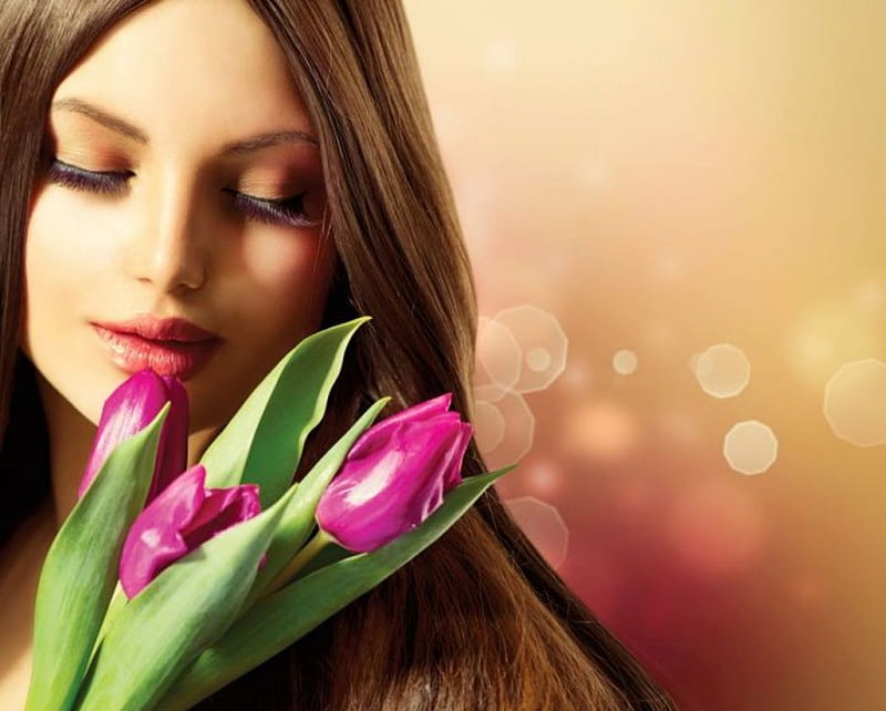 Beauty, model, flowers, subbotina anna, tulips, lady, HD wallpaper