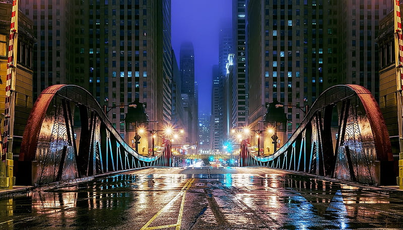 Chicago at Night, Lights, Chicago, City, Night, HD wallpaper