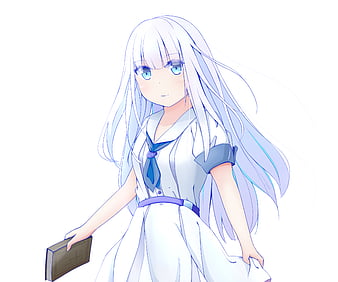 aqua eyes dress fuji choko kenja no deshi wo nanoru kenja long hair mira  (kendeshi) scenic stairs waifu2x white hair