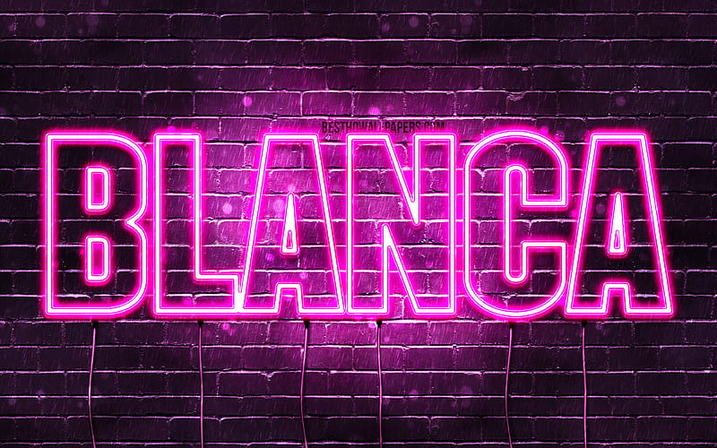 Blanca with names, female names, Blanca name, purple neon lights, Happy Birtay Blanca, popular spanish female names, with Blanca name, HD wallpaper