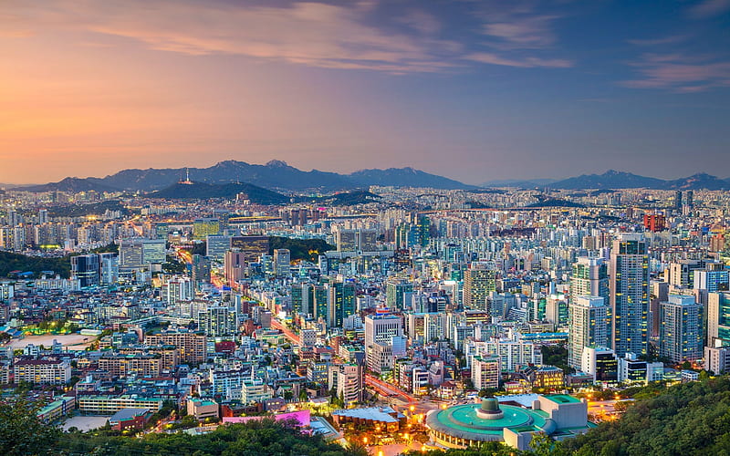 Seoul, city panorama, evening, metropolis, South Korea, HD wallpaper