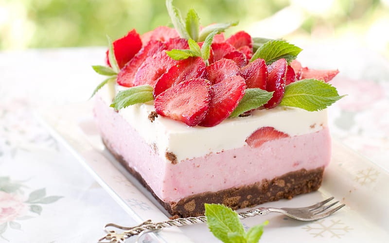 strawberry cake, cheesecake, strawberry, berries, dessert, sweets, HD wallpaper