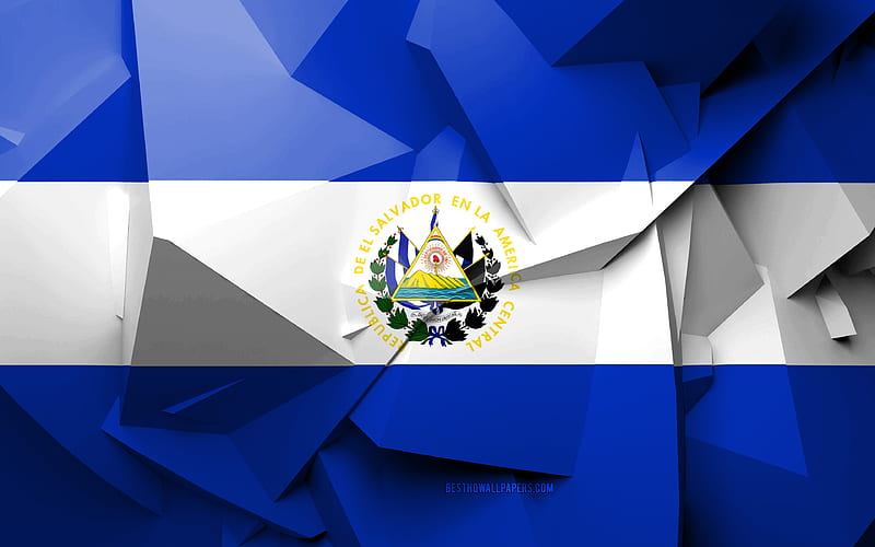 Flag of El Salvador, geometric art, North American countries, El Salvador flag, creative, El Salvador, North America, El Salvador 3D flag, national symbols, HD wallpaper