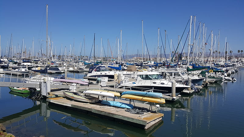 Ventura Harbor (California), Water, Sky, California, Harbor, Ventura, Boats, Blue, Reflections, HD wallpaper