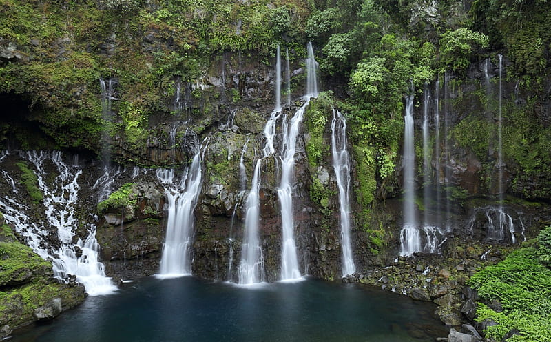 Cascade de Grand Galet, Reunion Island, nature, island, trees, waterfalls, HD wallpaper
