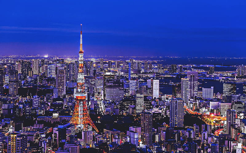 Tokyo Tower, R, cityscapes, TV tower, nightscapes, Nippon Television City, Tokyo, japan, Asia, HD wallpaper
