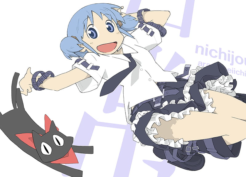 Nichijou, Sakamoto, simple background, anime girls, cats, anime, white  background