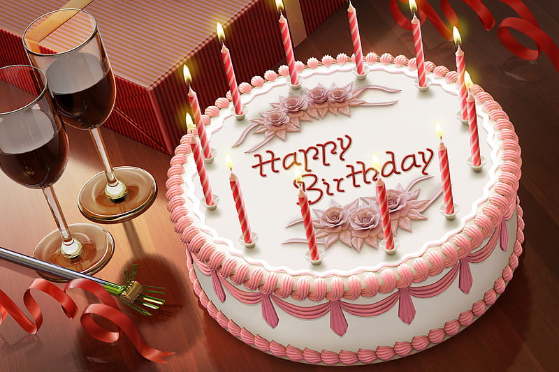 Happy Birtay, cake, candle, celebration, eat, friend, party, sweet, wine, wish, HD wallpaper
