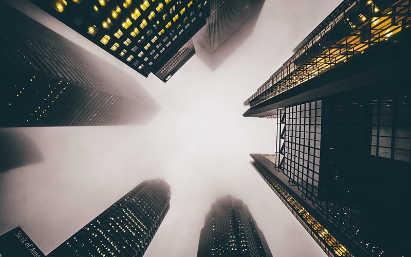 skyscrapers, fog, USA, tall buildings, HD wallpaper