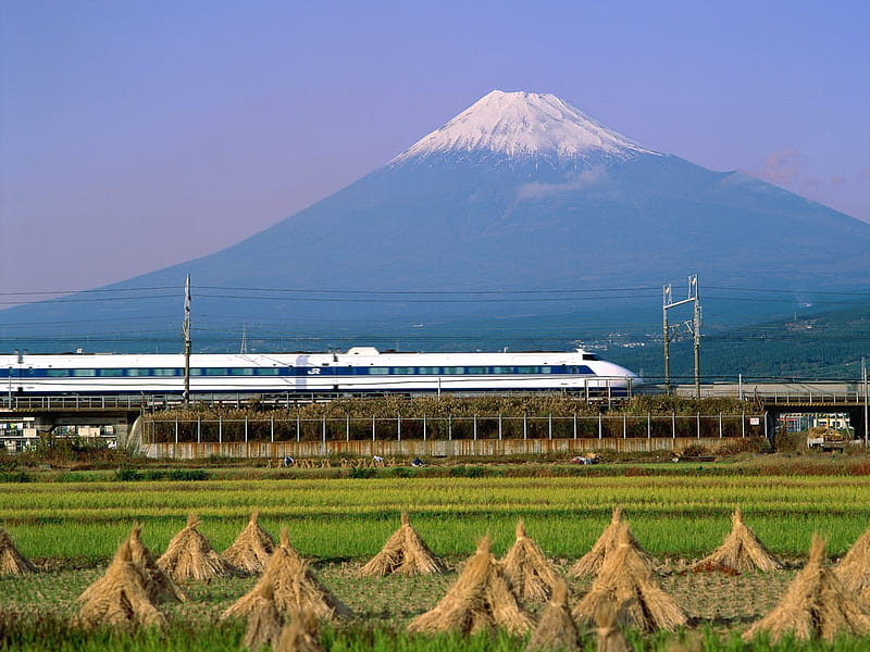 Bullet Train Mount Fuji Japan, mount fuji, japan, bullet train, HD wallpaper