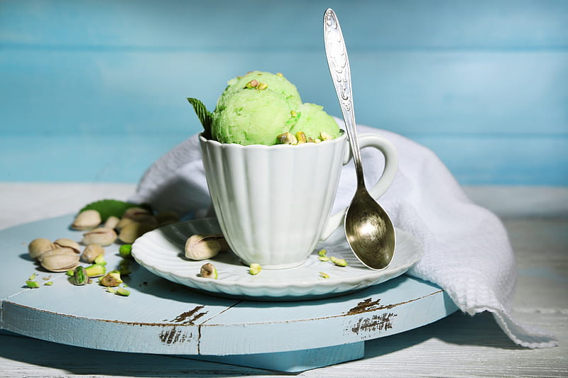 Ice cream, mug, dessert, pistachio, HD wallpaper