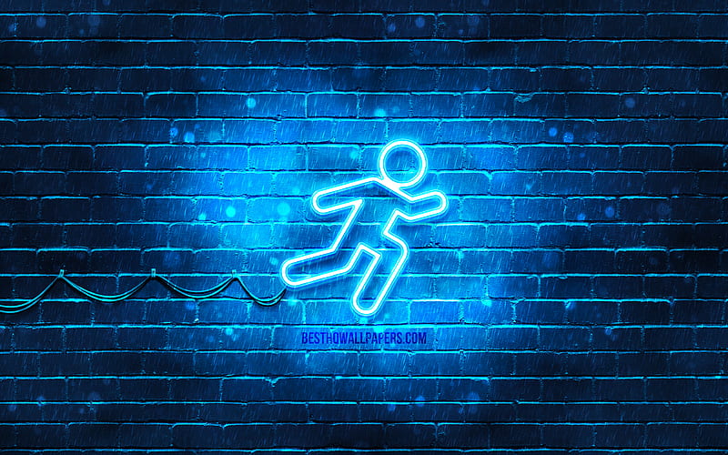 Running neon icon blue background, neon symbols, Running, neon icons, Running sign, sports signs, Running icon, sports icons, HD wallpaper