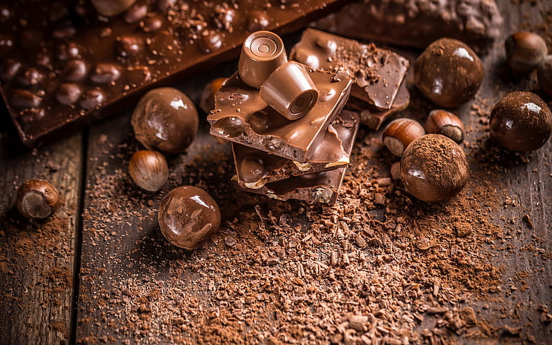 chocolate, nuts, sweets, chocolate balls, candies, HD wallpaper