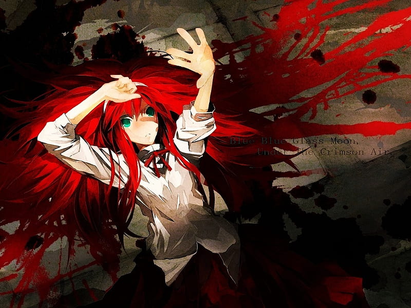Red hair tsukihime, red hair, tsukihime, anime, blood, HD wallpaper