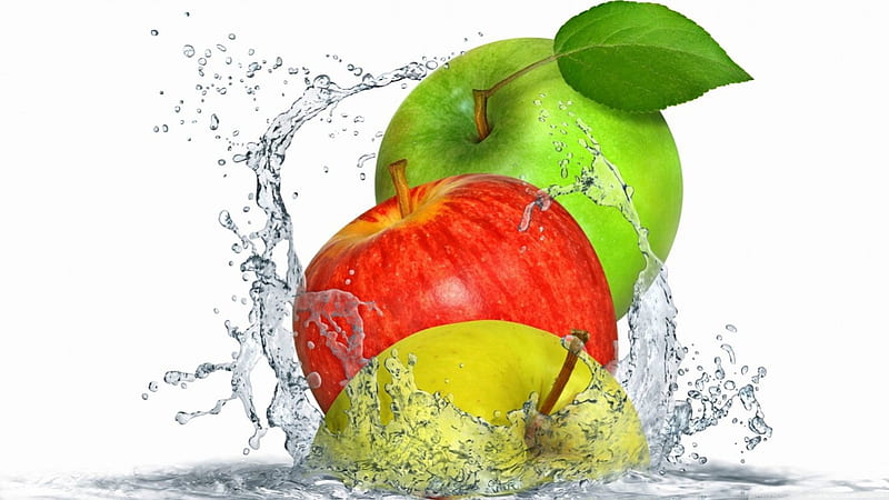 Apple splashing, apple, food, fresh, fruits, water splash, abstract, eat, splash, graphy, water, summer, HD wallpaper