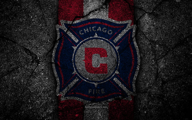 Chicago Fire FC, MLS, asphalt texture, Eastern Conference, black stone, football club, USA, Chicago Fire, soccer, logo, FC Chicago Fire, HD wallpaper