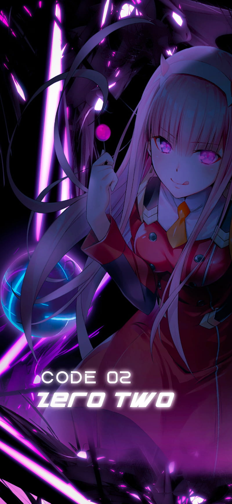 Zero Two Purple, uniform, 002, pink, waifu, horns, zero two, anime, HD phone wallpaper