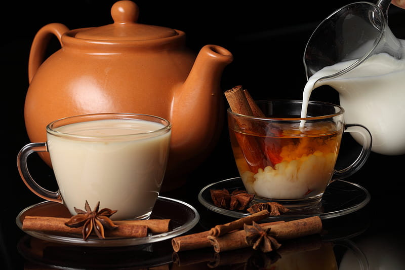 tea, cinnamon, bonito, aroma, graphy, nice, cool, taste, drink, milk, jugs, cups, HD wallpaper