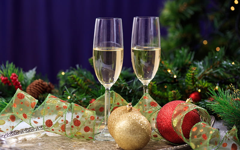 Holiday, Christmas, Champagne, Decoration, Glass, Wine, HD wallpaper