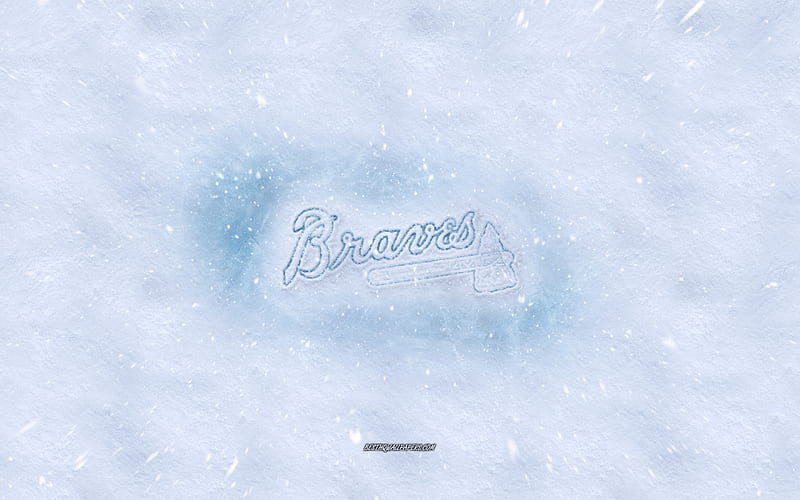Atlanta Braves logo, American baseball club, winter concepts, MLB, Atlanta Braves ice logo, snow texture, Atlanta, USA, snow background, Atlanta Braves, baseball, HD wallpaper