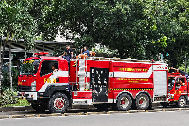 jakarta fire engine, fire, engine, truck, jakarta, unit, pump, HD wallpaper