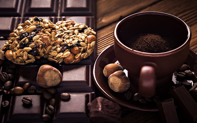 Coffee Cookies Nuts And Cup, Cuip, Cookies, Coffee, Nuts, HD wallpaper
