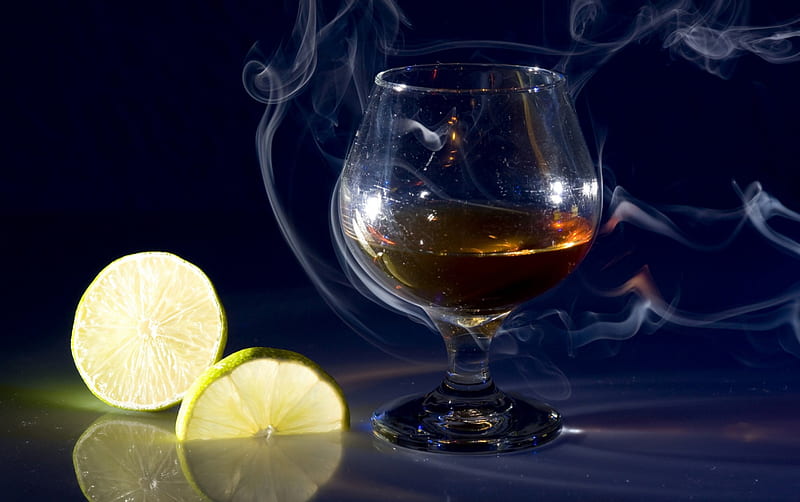 *** Glass of cognac ***, glass, drink, cognac, lemon, HD wallpaper