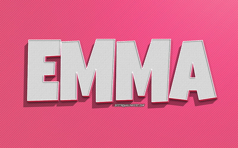 Emma, pink lines background, with names, Emma name, female names, Emma greeting card, line art, with Emma name, HD wallpaper