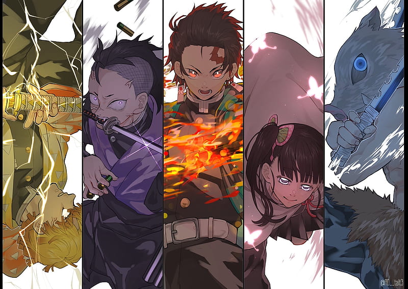demon slayer, characters, kimetsu no yaiba, artwork, Anime, HD wallpaper