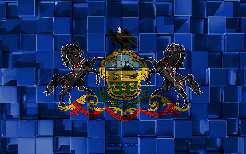 Flag of Pennsylvania, 3d flag, US state, 3d cubes texture, Flags of American states, 3d art, Pennsylvania, USA, 3d texture, Pennsylvania flag, HD wallpaper