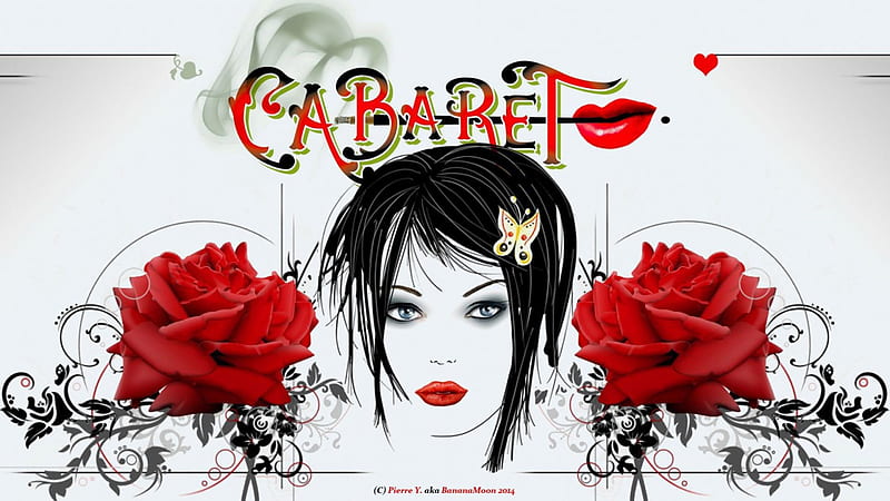 CABARET Rosario, hop, Vector, Red, White, Rose, Butterfly, Flower, HD wallpaper