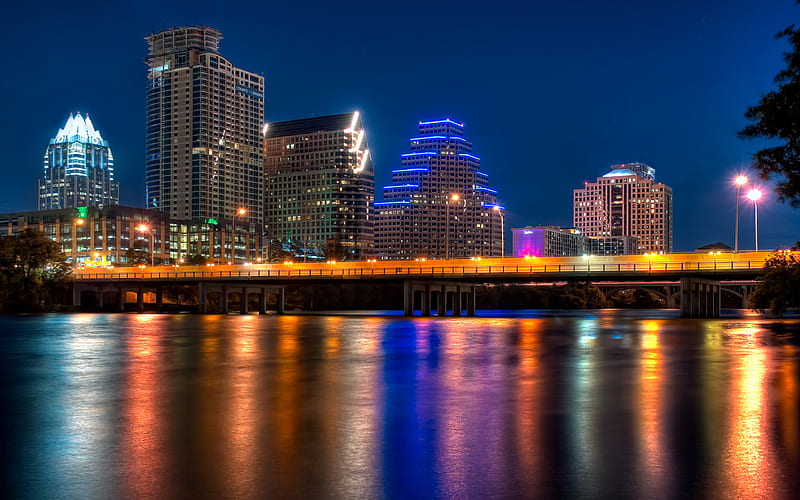 Austin, nightscapes, bridge, Texas, USA, America, HD wallpaper