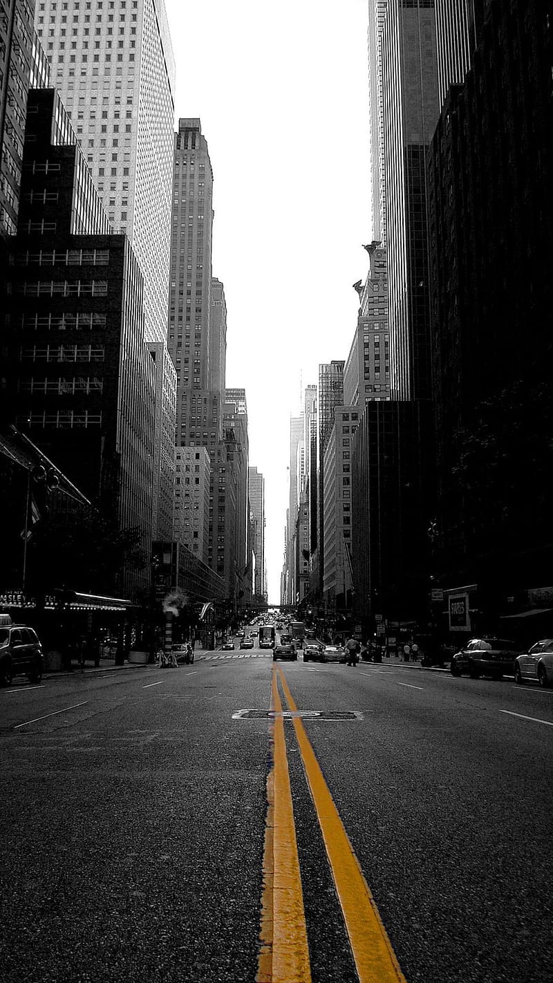 New york city, black, buildings, city, road, white, HD phone wallpaper