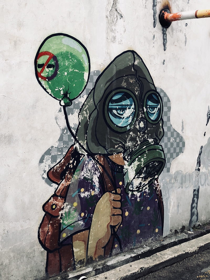 Street Art, balloon, graffitti, maskoff, mortal, penangisland, smoke, streetart, zero, HD phone wallpaper