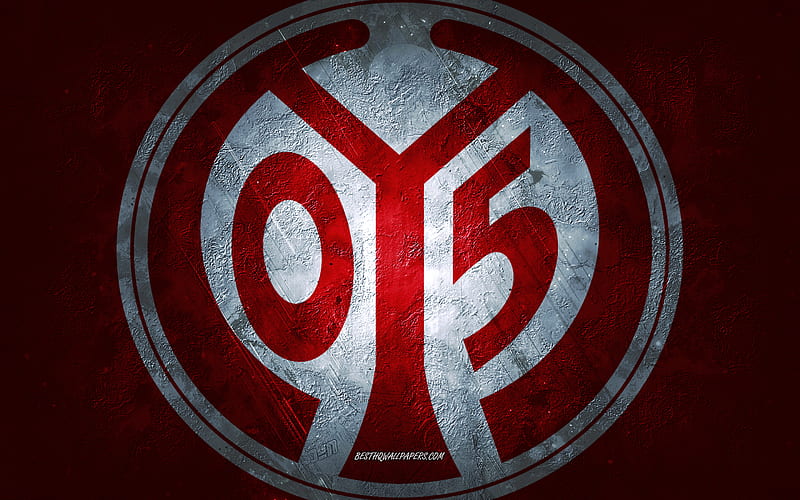 1 FSV Mainz 05, German football club, red stone background, 1 FSV Mainz 05 logo, grunge art, Bundesliga, football, Germany, Mainz 05 emblem, HD wallpaper
