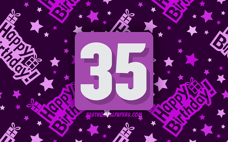 Happy 35 Years Birtay, violet abstract background, Birtay Party, minimal, 35th Birtay, Happy 35th birtay, artwork, Birtay concept, 35th Birtay Party, HD wallpaper