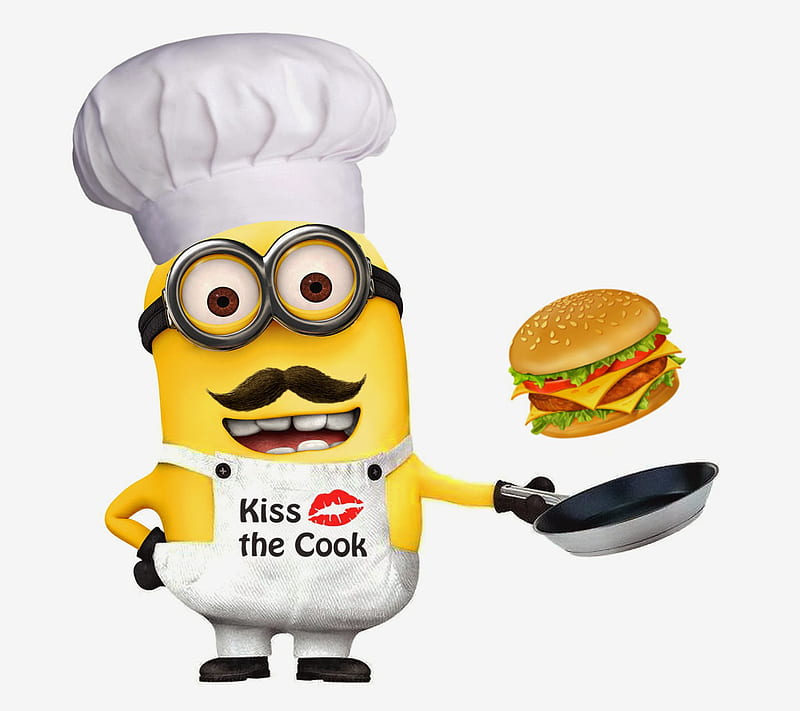 Minion Chef, cook, funny, hamburger, kiss, minions, the, HD wallpaper