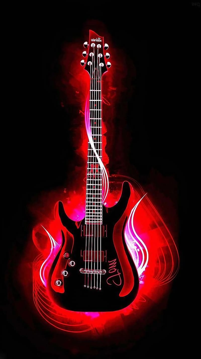 Guitar For, Red Smoky Effect, black and red guitar, instrument, HD phone wallpaper