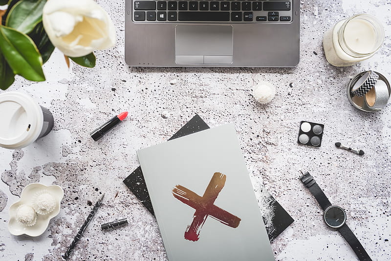 laptop, notepad, cross, symbol, white, HD wallpaper