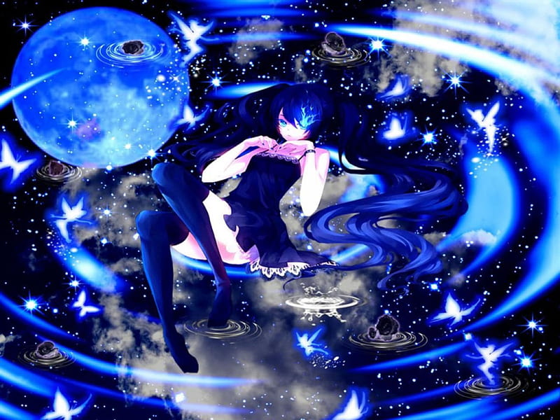 Beautiful anime girl playing Violin at full moon 2K wallpaper download