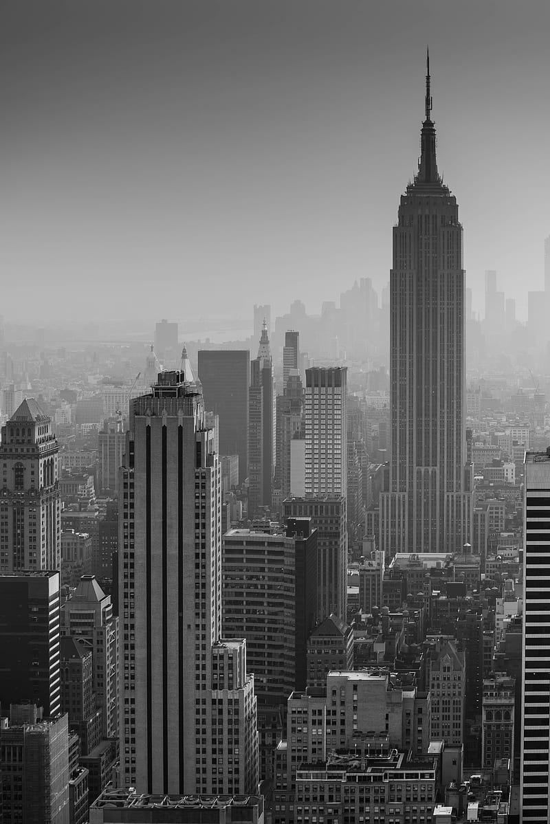 buildings, city, aerial view, skyscrapers, architecture, bw, new york, HD phone wallpaper