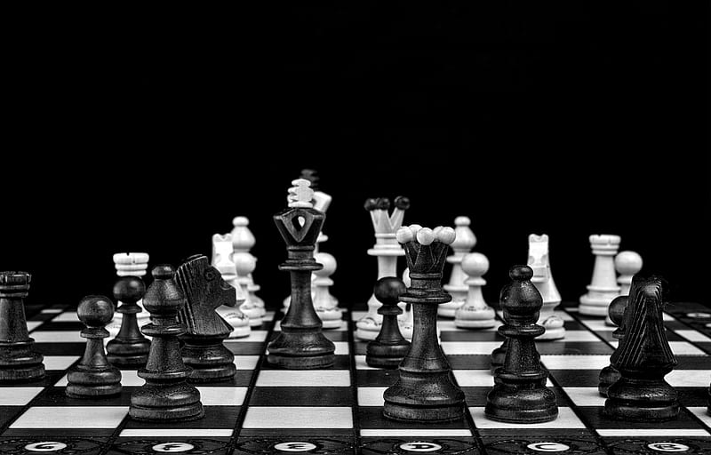 chess, pieces, game, black and white, HD wallpaper