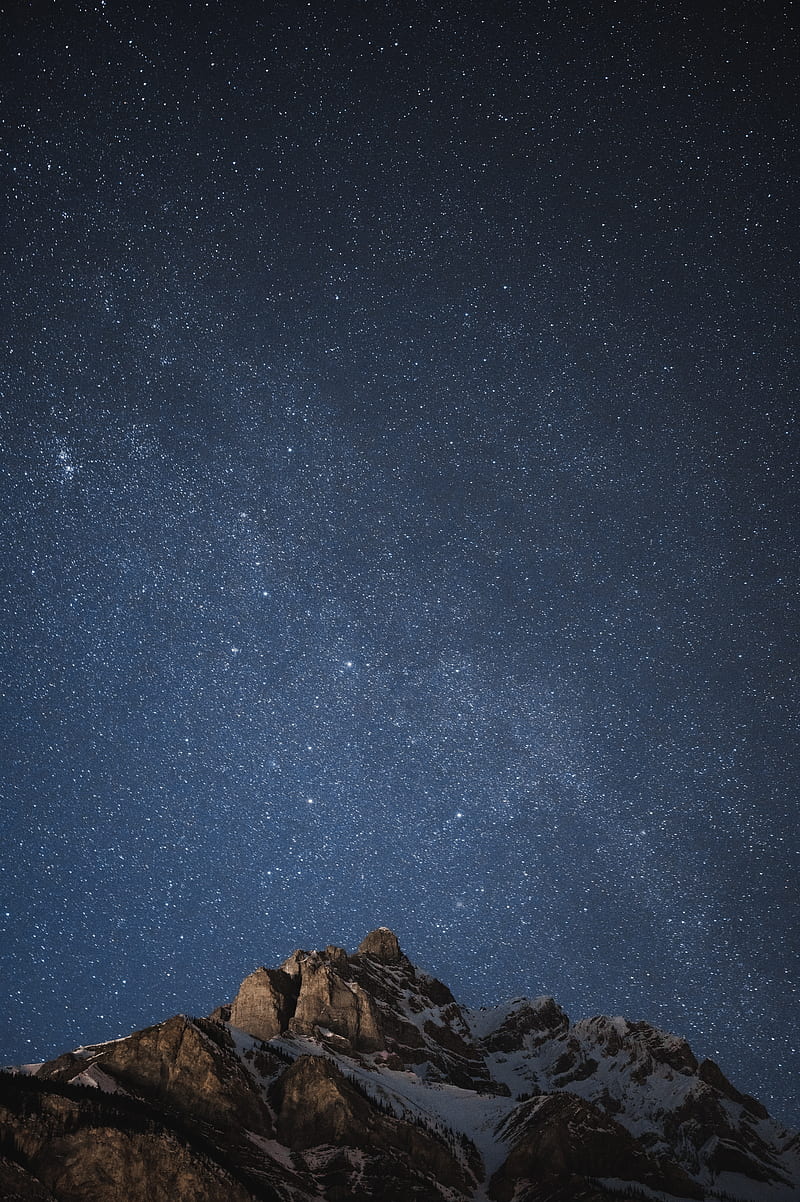 mountain, peak, starry sky, night, dark, HD phone wallpaper