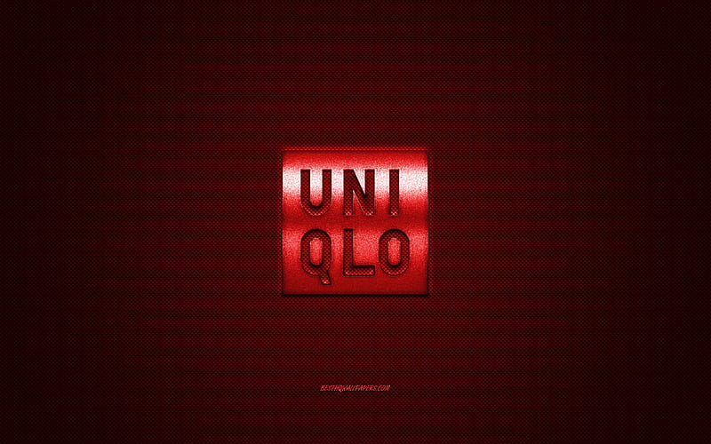 Uniqlo logo, metal emblem, apparel brand, red carbon texture, global apparel brands, Uniqlo, fashion concept, Uniqlo emblem, HD wallpaper